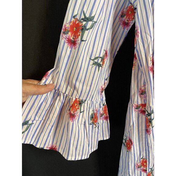 Kaktus Dress Tiered Floral Stripes Bell Sleeve Small Cottage Core Spring Summer - Picture 3 of 8